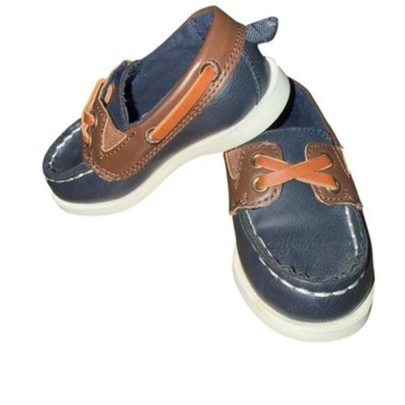 Carters Toddler Boat Shoes Navy / Brown Slip On Loafers Little Boys Size 5 - Picture 4 of 7